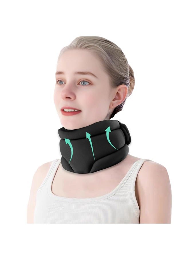 LEEVEEL Neck Brace Cervical Collar, Neck Braces for Neck Pain and Support, Soft Foam Brace for Pain Relief, Adjustable Neck Support Collar for Sleeping, Travelling, Office (Black) - Image 1