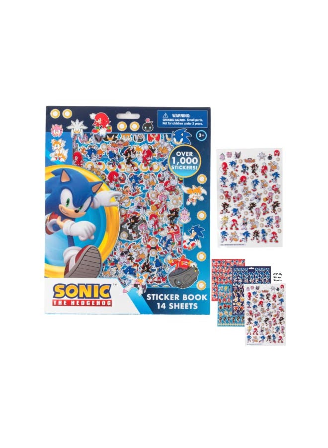 Innovative Designs ملصقات سونيك القنفذ للأطفال، مجموعة كتاب ملصقات سونيك من 14 ورقة تشمل ملصقات منتفخة، أكثر من 1200 ملصق - Image 1