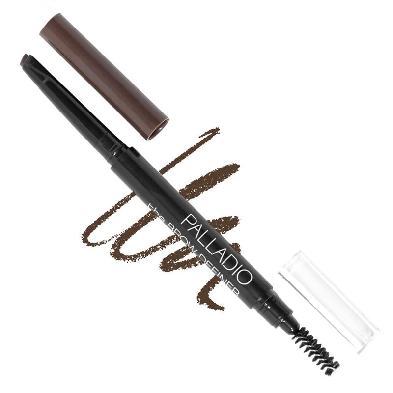 Palladio Brow Definer Retractable Pencil, Triangular Tip Fills Brows for a Natural Look, Tame and Shape Eyebrows with Spoolie Brush, Eyebrow Shaper, Buildable Light to Dark Colors, (Dark Brown) - Image 1