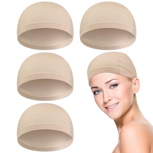 4 Pcs Wig Caps for Women Fiber Liners Cap Bald Hairloss Elastic Breathable Under Wigs for Cancer PatientsBeigeLarge