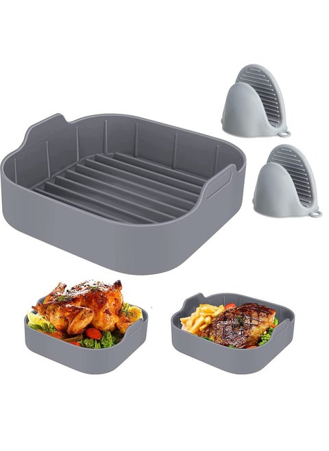 Air Fryer Silicone Pot, 2 Pieces Mini Oven Gloves, Airfryer Insert Bowl, Replacement of Parchment Paper Liners, Food Safe Reusable Basket, Non-Stick (8-inch)