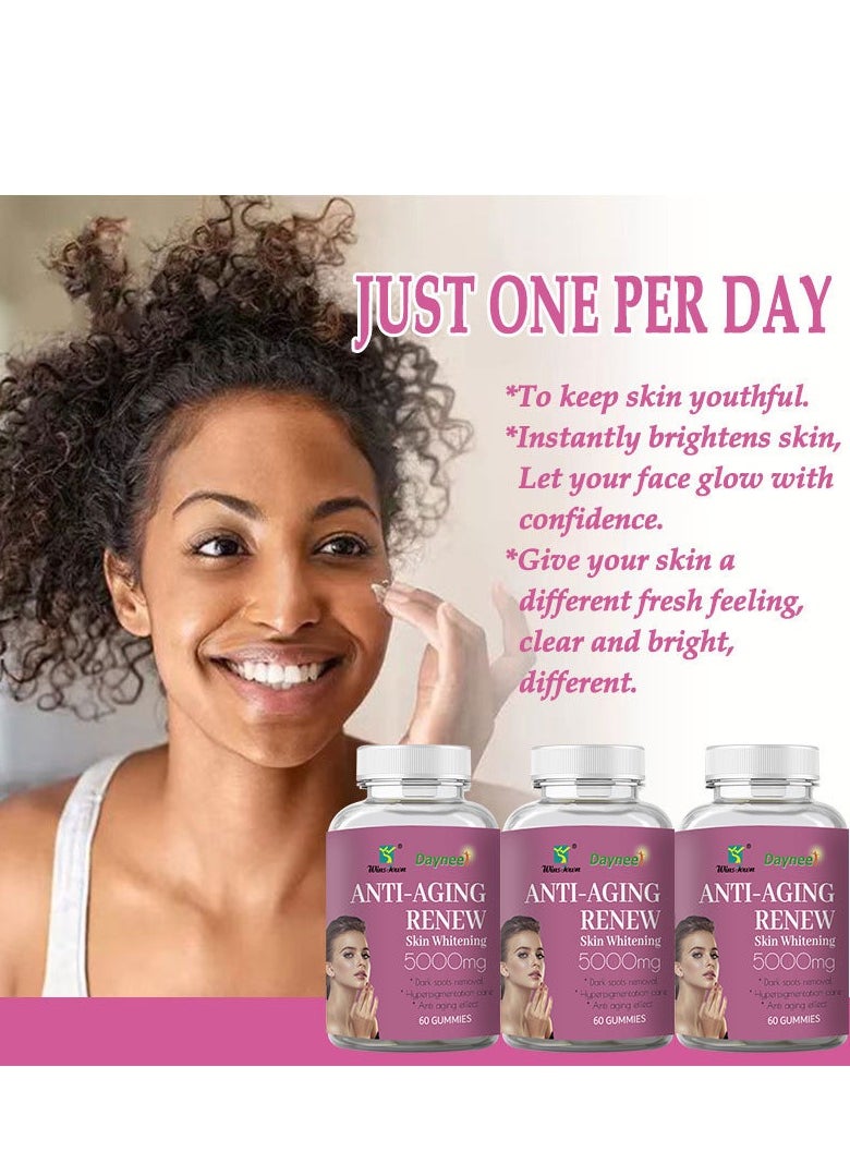 Daynee - Anti-aging Renew Skin Whitening Gummies, Non GMO Skin Whitening Gummies, Antioxidant-female Skin Health Supplement, Safe And Natural Women Skin Care Dietary Supplements For Dark Spots Removal,Dietary Supplement 60 Gummies - Image 1