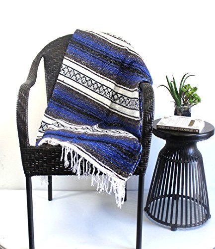 Del Mex Classic Mexican Blanket, Large Authentic Woven Falsa Throw (70"x50"), Artisan Southwest Décor for Beach, Yoga, Outdoors (Blue) - Image 3