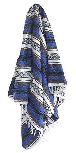 Del Mex Classic Mexican Blanket, Large Authentic Woven Falsa Throw (70"x50"), Artisan Southwest Décor for Beach, Yoga, Outdoors (Blue) - Image 2