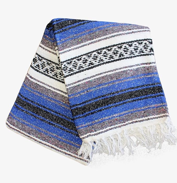 Del Mex Classic Mexican Blanket, Large Authentic Woven Falsa Throw (70"x50"), Artisan Southwest Décor for Beach, Yoga, Outdoors (Blue) - Image 4