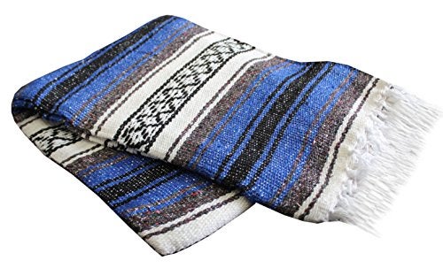 Del Mex Classic Mexican Blanket, Large Authentic Woven Falsa Throw (70"x50"), Artisan Southwest Décor for Beach, Yoga, Outdoors (Blue) - Image 5