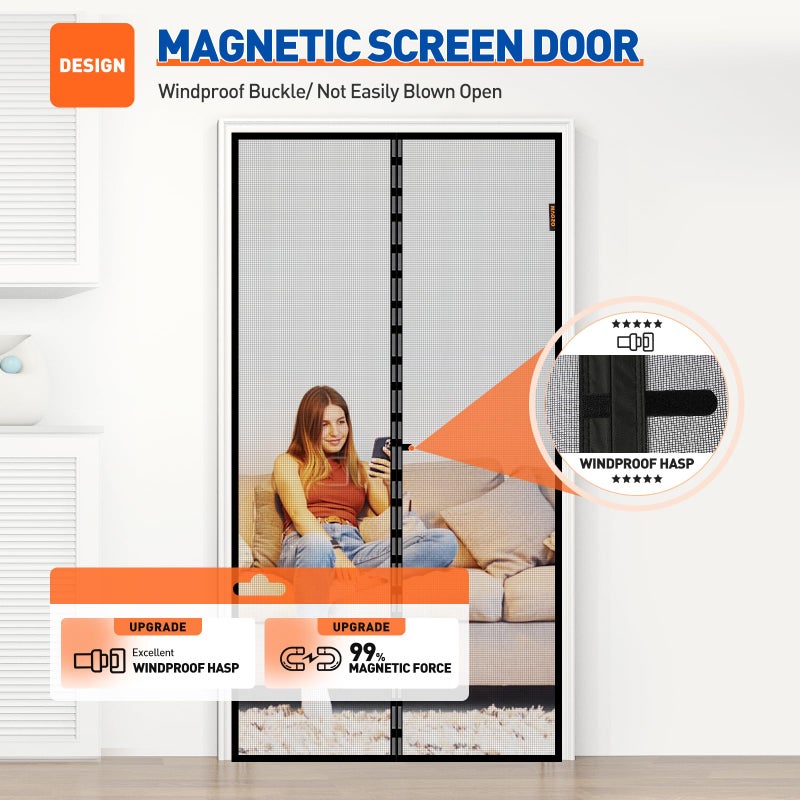 MAGZO Magnetic Screen Door Fit Door Size 32 x 82 Inch, Screen Size 34" x 83" Strong Magnets Door Mesh, Reinforced Fiberglass Door Net for Patio Door, Gray - Image 4