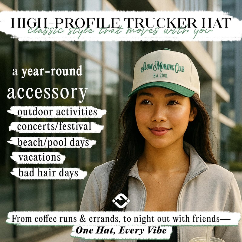 Funky Junque Vintage Slow Morning Club Green Hat Women Men Embroidered Adjustable Vintage Hats for Women - Slow Morning Club - Forest/Beige - Image 3