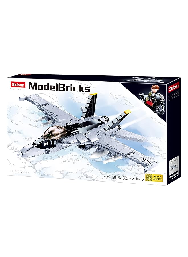 Sluban Model Bricks Series Fighter Jet Building Blocks With Mini Figur And Motorcycle For Age 10+ Years Old 682Pcs - Image 2