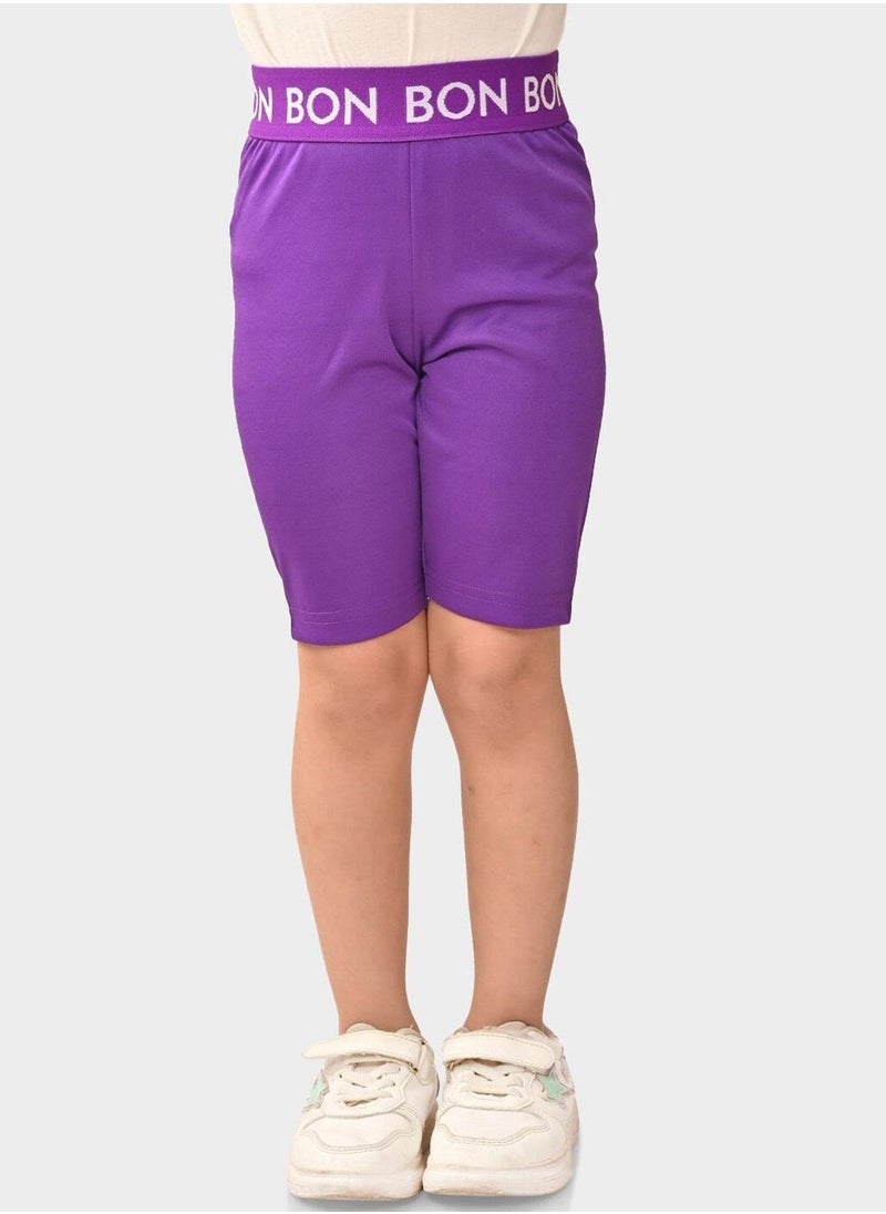 Bonkids Regular Fit Printed Purple Cotton Shorts For Girls Pull On 100 % Cotton  - Image 1