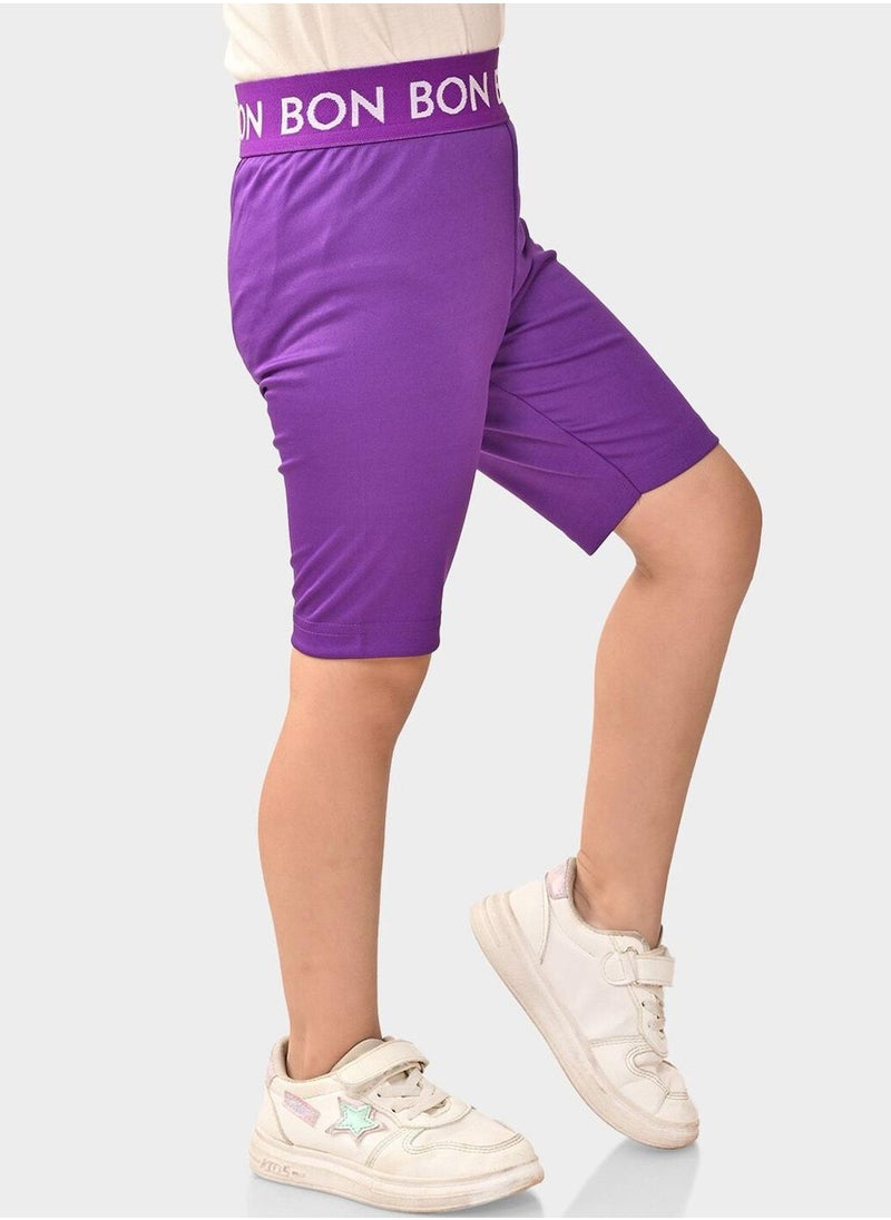 Bonkids Regular Fit Printed Purple Cotton Shorts For Girls Pull On 100 % Cotton  - Image 2