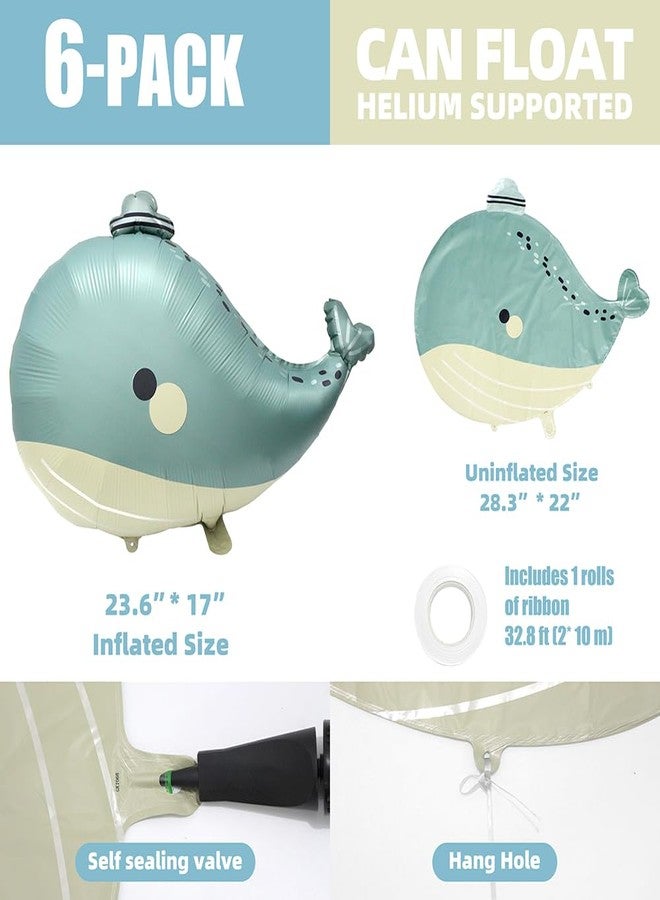 Deermon Ocean Animal Themed Matte Whale Foil Balloons, Cute 6 Pack Under The Sea Blue Whale Mylar Balloons For Birthday Baby Shower Party Supplies - Image 5