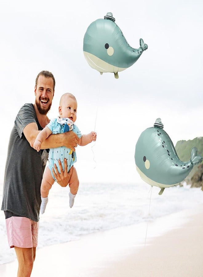 Deermon Ocean Animal Themed Matte Whale Foil Balloons, Cute 6 Pack Under The Sea Blue Whale Mylar Balloons For Birthday Baby Shower Party Supplies - Image 2