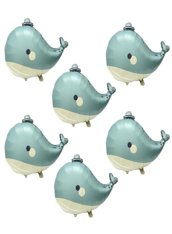 Deermon Ocean Animal Themed Matte Whale Foil Balloons, Cute 6 Pack Under The Sea Blue Whale Mylar Balloons For Birthday Baby Shower Party Supplies - Image 1