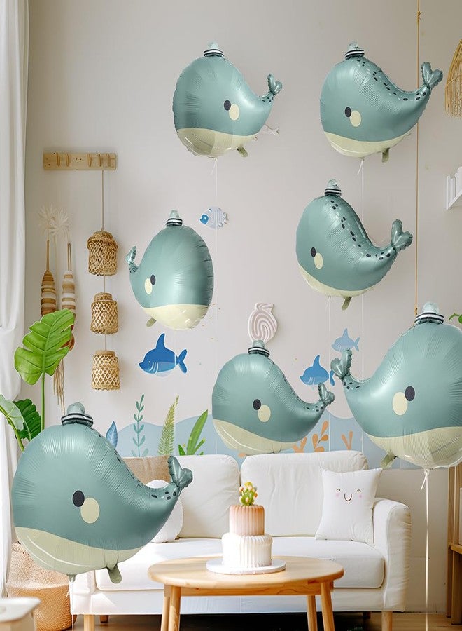 Deermon Ocean Animal Themed Matte Whale Foil Balloons, Cute 6 Pack Under The Sea Blue Whale Mylar Balloons For Birthday Baby Shower Party Supplies - Image 4