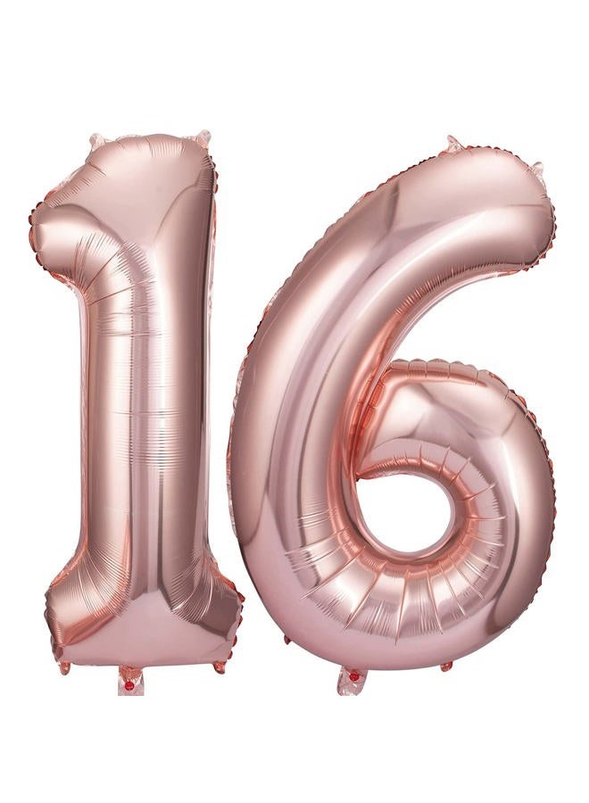 JONHAMWELBOR 16 Balloon Numbers Rose Gold Big Giant Jumbo Number 16 Foil Mylar Balloons for Sweet 16th Birthday Party Supplies 16 Anniversary Events Decorations - Image 1