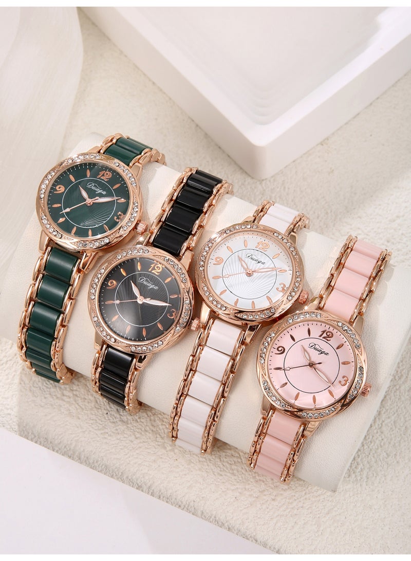 4 قطعة من الدوبامين لون السيدات ووتش مجموعة ، الفولاذ المقاوم للصدأ المواد دائم ، مثالية لعيد ميلادها