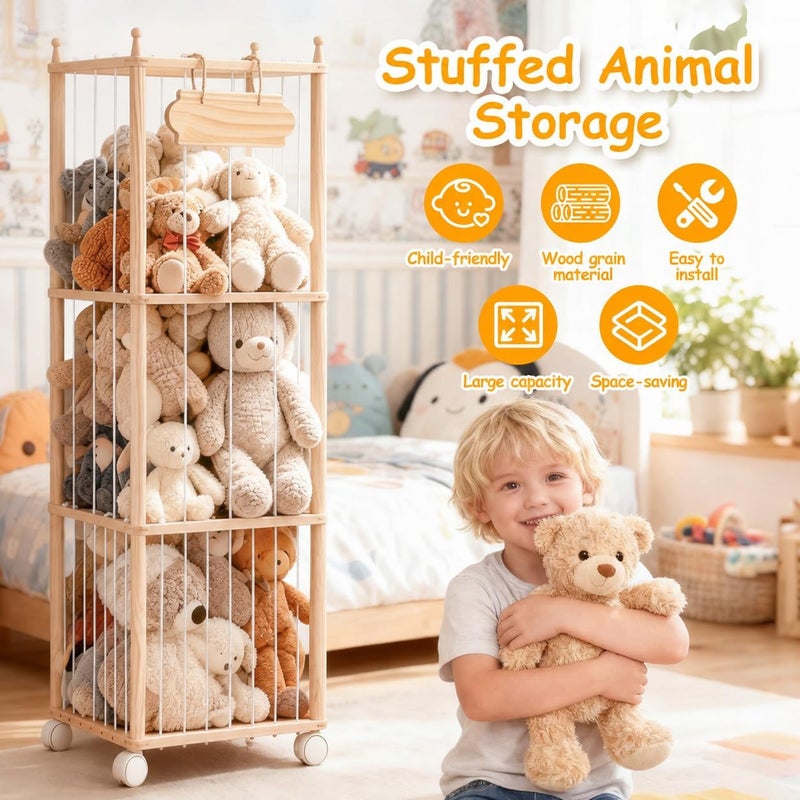 TANONE Stuffed Animal Storage, Wooden Large Toy Organizer, Stuffed Animal Holder for Room, Wood Plush Organizer for Playroom Bedroom Organization - Image 4