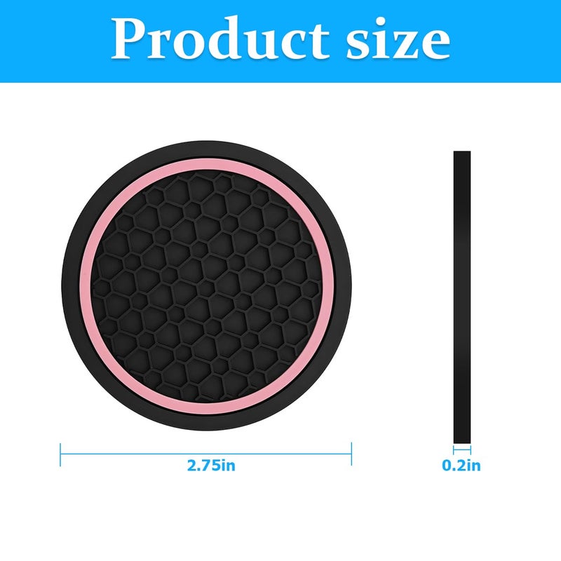 Mandark 4PCS Car Cup Holder Coasters, 2.75 Inch Non-Slip Insert Water Bottle Holder Pads, Dustproof Automotive Interior Accessories Mat, Universal for Vehicles, Trucks, RVs and Moreï¼ˆBlack/Pinkï¼‰ - Image 2