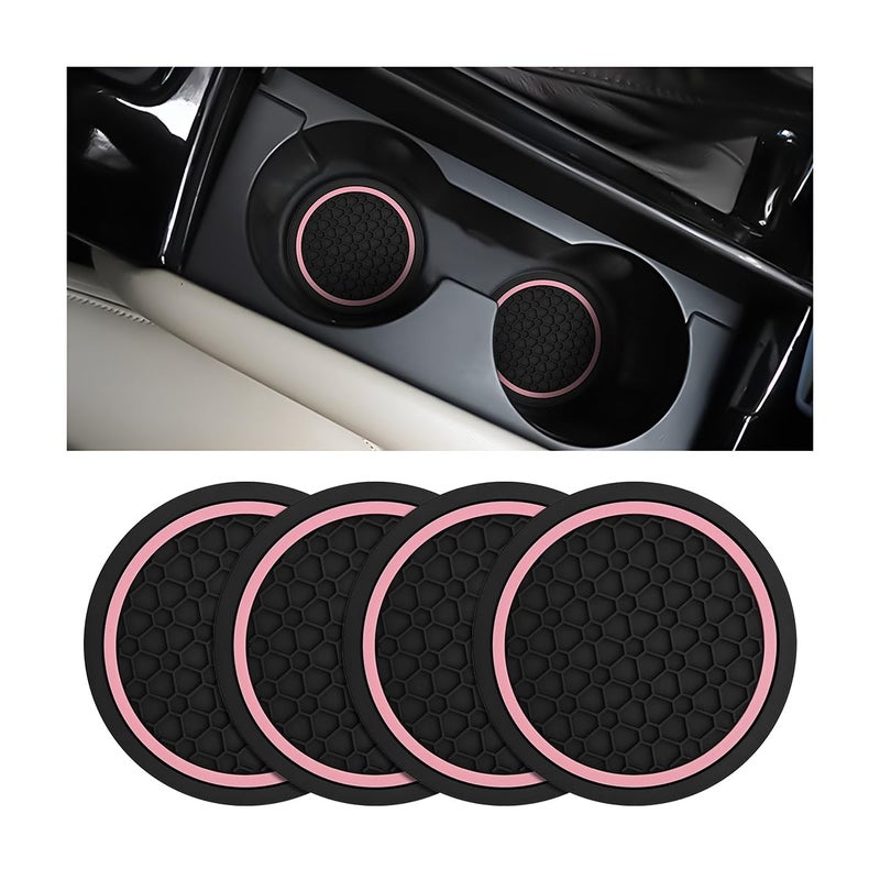 Mandark 4PCS Car Cup Holder Coasters, 2.75 Inch Non-Slip Insert Water Bottle Holder Pads, Dustproof Automotive Interior Accessories Mat, Universal for Vehicles, Trucks, RVs and Moreï¼ˆBlack/Pinkï¼‰ - Image 1