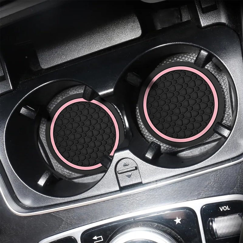 Mandark 4PCS Car Cup Holder Coasters, 2.75 Inch Non-Slip Insert Water Bottle Holder Pads, Dustproof Automotive Interior Accessories Mat, Universal for Vehicles, Trucks, RVs and Moreï¼ˆBlack/Pinkï¼‰ - Image 4