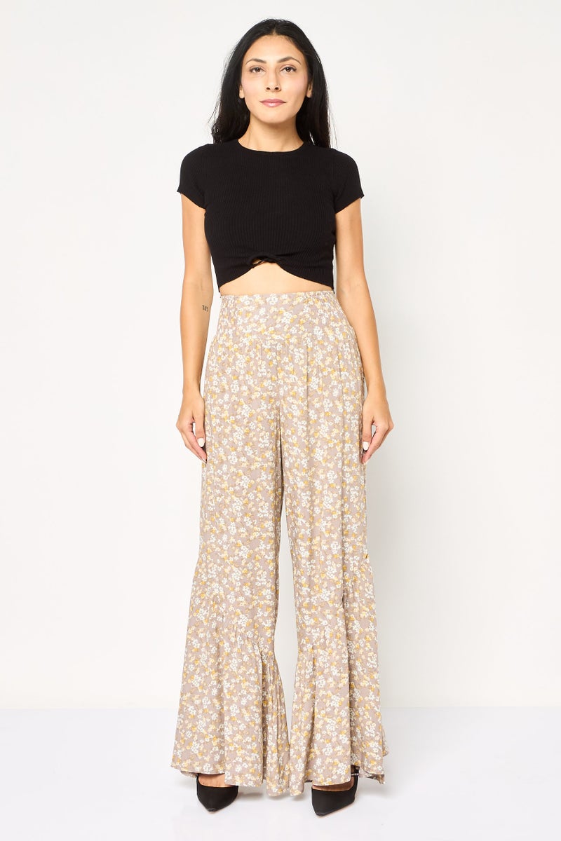 FOREVER 21 Women Regular Fit Floral Wide Leg Pants, Floral - Image 2