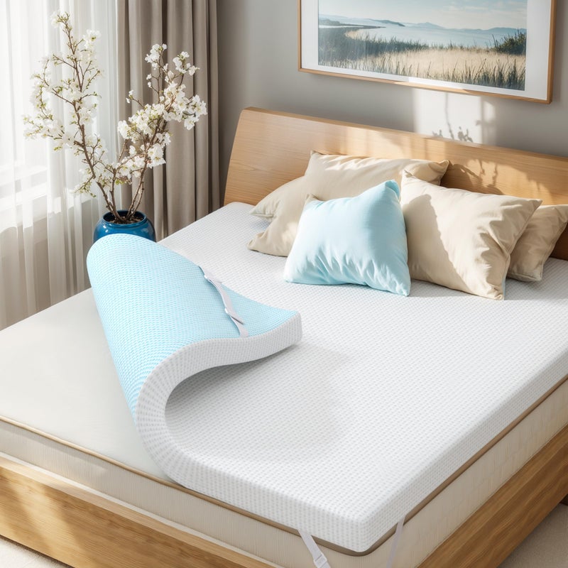 Subrtex Mattress Topper, Gel-Infused Memory Foam Mattress Topper, High Density Cooling Bed Topper Pad with Breathable Removable Fitted Cover CertiPUR-US Certified (3 Inch, Queen) - Image 1