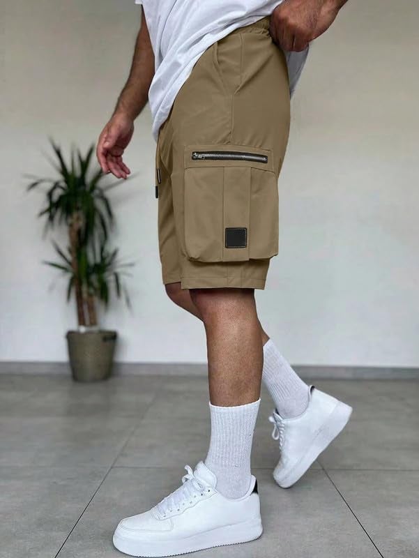 SMOWKLY Men’s Cotton Cargo Shorts Casual Summer Shorts for Men Regular Fit Multi Pocket Shorts Men Elastic Waist Drawstring Outdoor Travel Streetwear Mens Half Pants(1660_CK_32) - Image 3