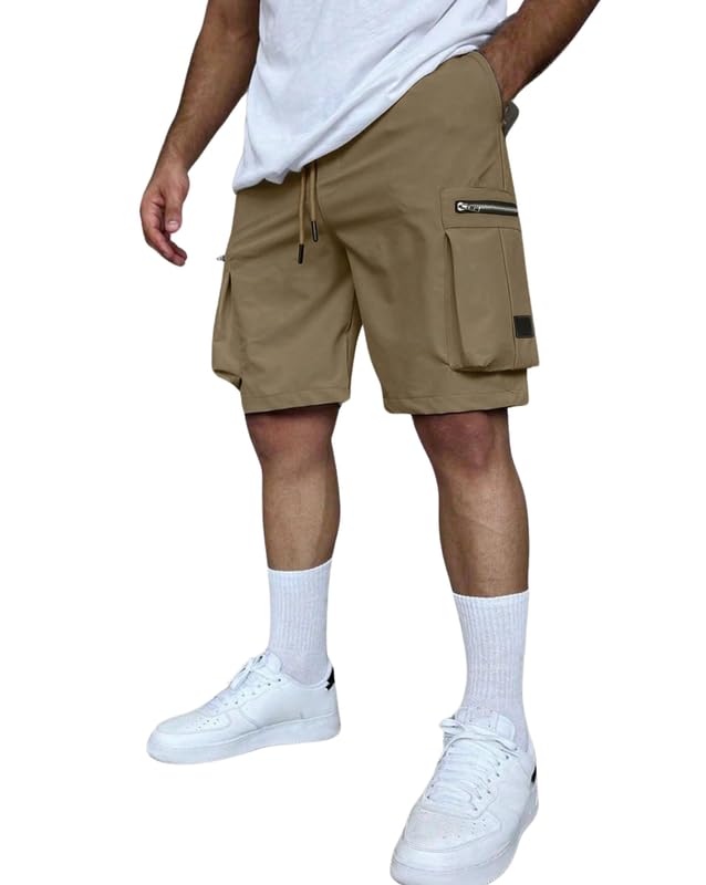 SMOWKLY Men’s Cotton Cargo Shorts Casual Summer Shorts for Men Regular Fit Multi Pocket Shorts Men Elastic Waist Drawstring Outdoor Travel Streetwear Mens Half Pants(1660_CK_32) - Image 1