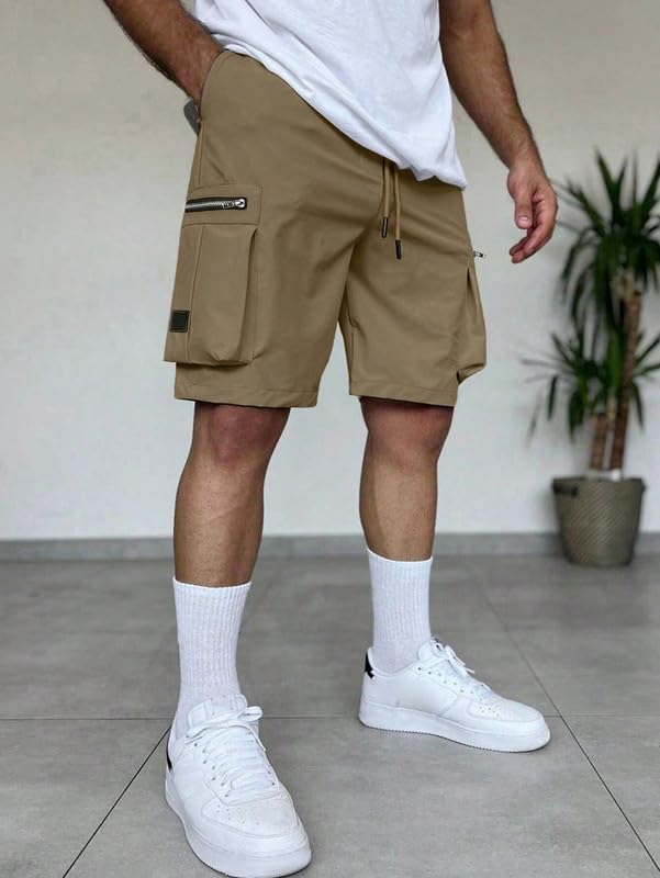 SMOWKLY Men’s Cotton Cargo Shorts Casual Summer Shorts for Men Regular Fit Multi Pocket Shorts Men Elastic Waist Drawstring Outdoor Travel Streetwear Mens Half Pants(1660_CK_32) - Image 2