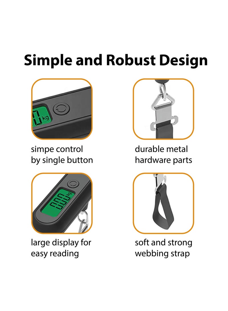SOLARAE Portable Digital Luggage Scale, Hanging Travel Baggage Scale, Lightweight Handheld Suitcase Weight Scale with Backlit LCD Display, 110 Lb Capacity, Black - Image 2