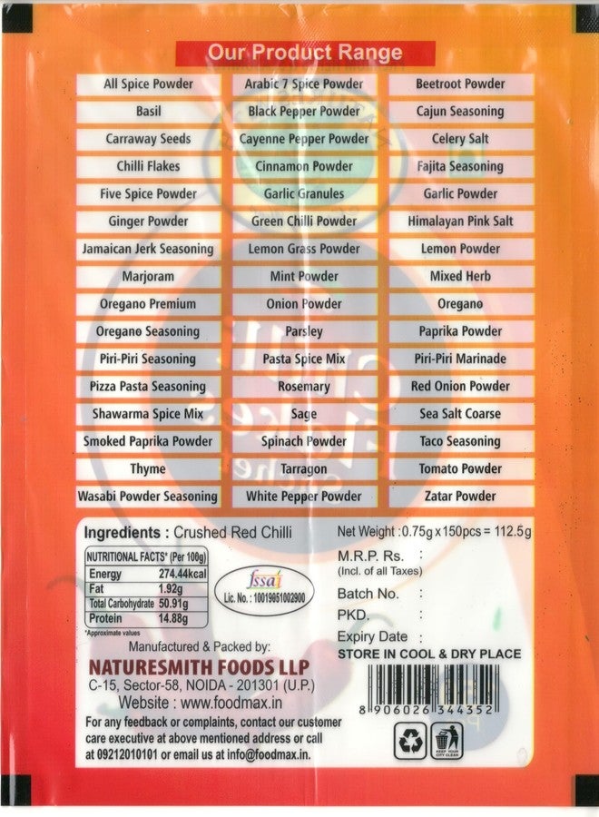nature smith NATURESMITH SACHET CHILLI FLAKES || 150 PCS OF RED CHILLI FLAKES SACHET POUCH || - Image 2