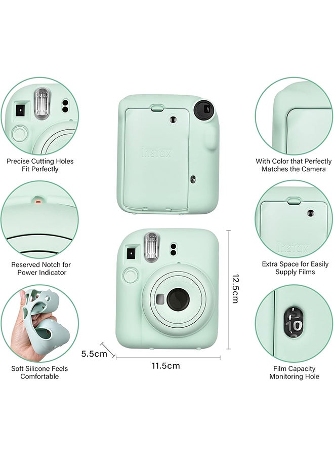 O Ozone - Silicone Case for Fujifilm Instax Mini 12 Instant Camera Case |Soft Protective Camera Cover with Adjustable Shoulder Strap - Mint Green - Image 1
