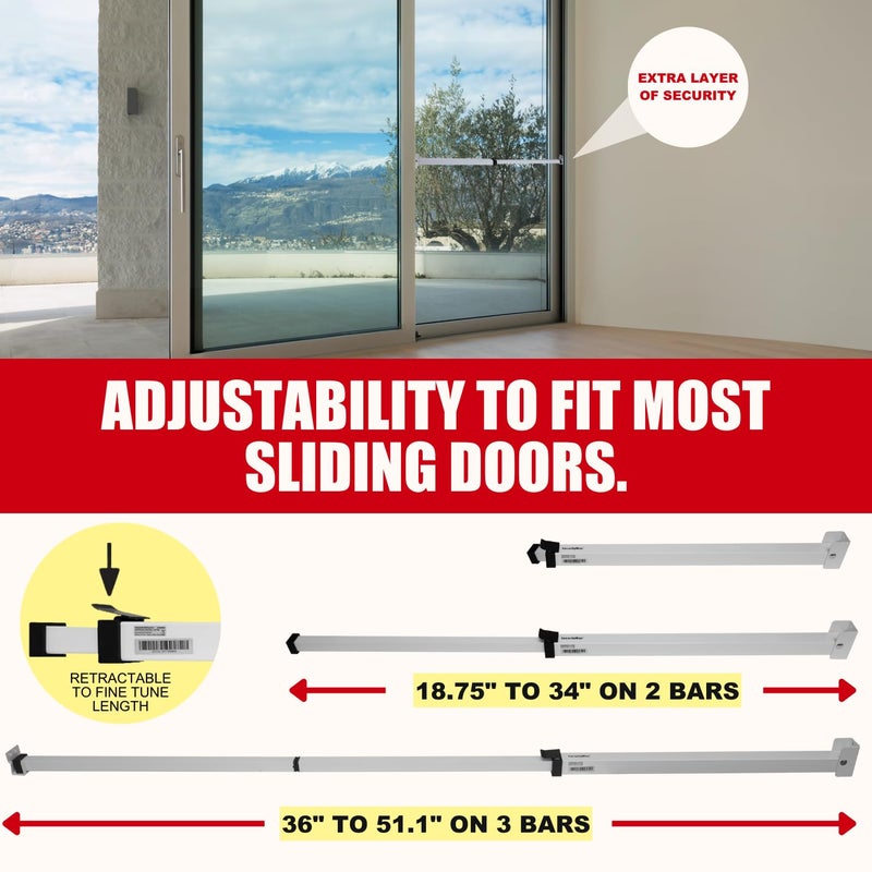 SECURITYMAN Sliding Door Security Bar-Child Proof Sliding Door Lock Bar with Anti Lift Lock - Fits Most Doors & Windows - Adjustable Patio Door Security Bar (18.75"- 51.1") - White - Image 3