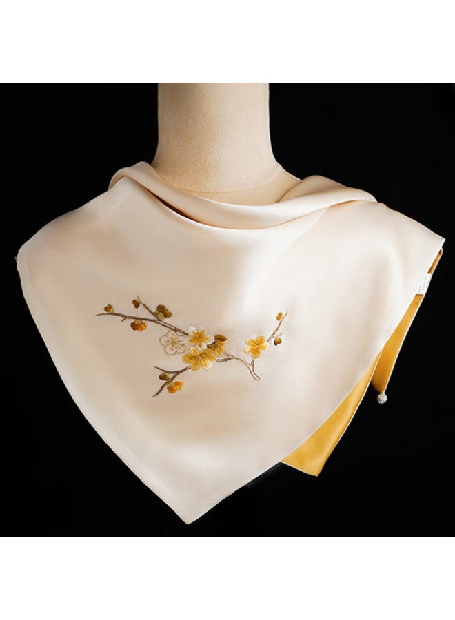 Hang Silk House Hangsifu وشاح حريري من سوزو للتطريز للنساء، هدية عيد المعلم للمعلمات، هدية عيد ميلاد للأم، بيج ذهبي - Image 2