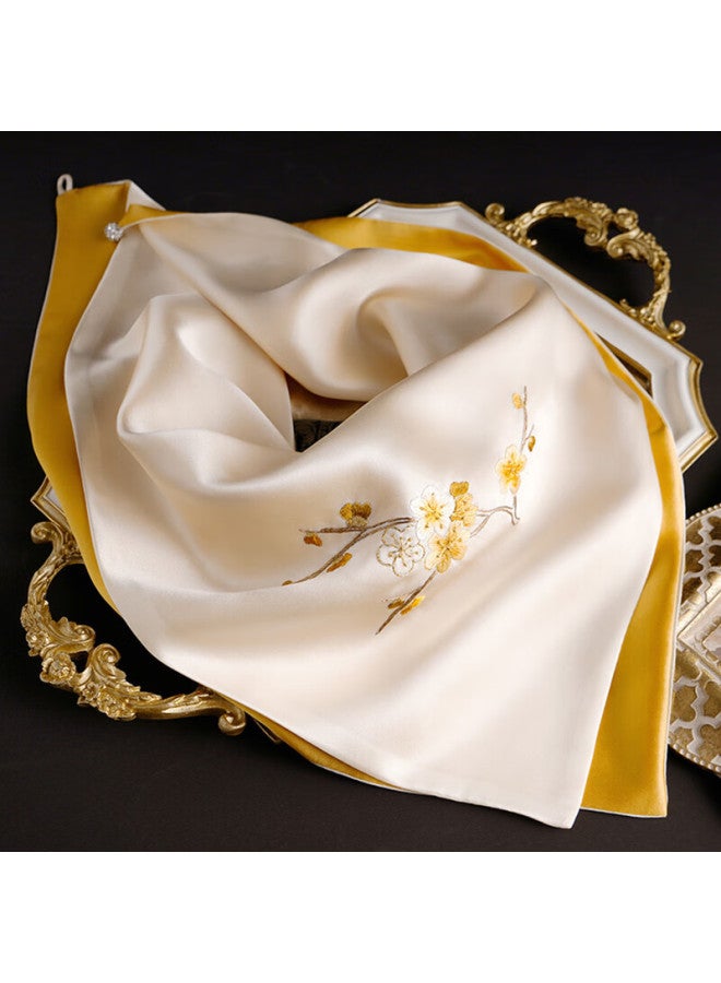Hang Silk House Hangsifu وشاح حريري من سوزو للتطريز للنساء، هدية عيد المعلم للمعلمات، هدية عيد ميلاد للأم، بيج ذهبي - Image 3