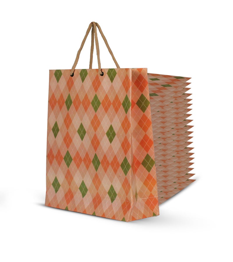 KOSY Pack Of 20 Gift Carry Bag | Eco-Friendly Recycle Paper Bag For Gifting | Sturdy & Versatile Paper Bag For Shopping | Medium Gift Bag 29x7.5x22 CM | Carry Bag For Gifting Burfi Check Design - Image 1