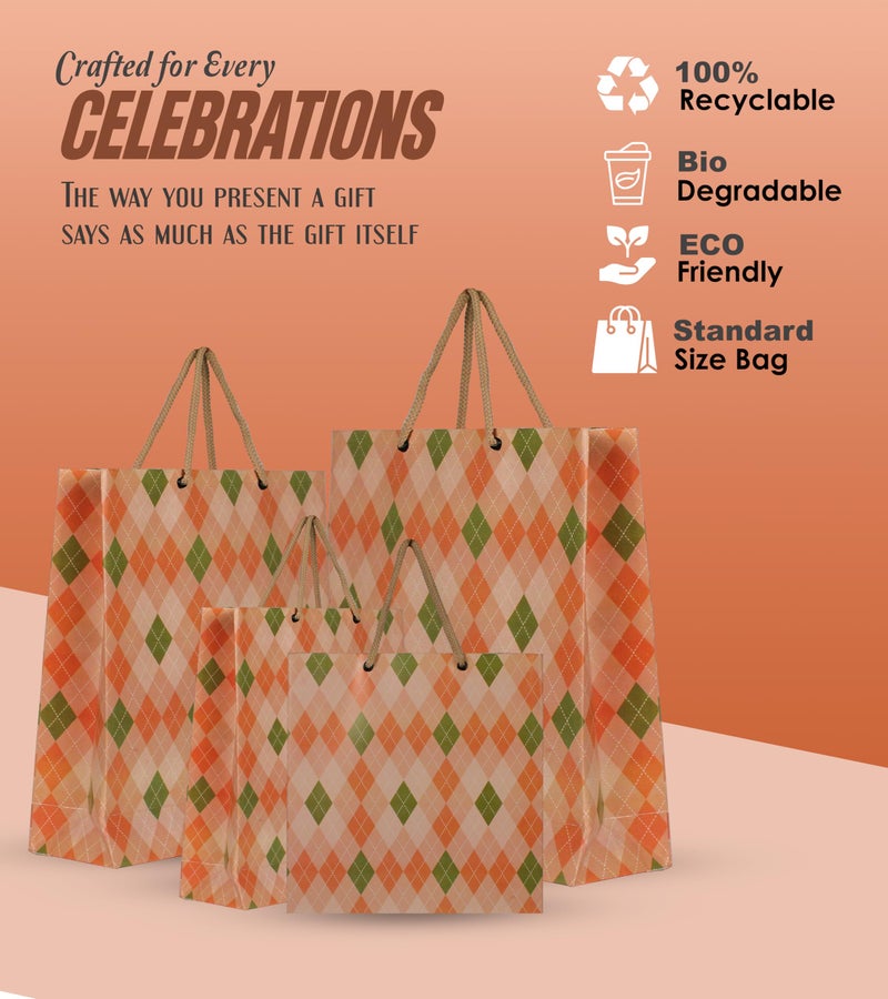 KOSY Pack Of 20 Gift Carry Bag | Eco-Friendly Recycle Paper Bag For Gifting | Sturdy & Versatile Paper Bag For Shopping | Medium Gift Bag 29x7.5x22 CM | Carry Bag For Gifting Burfi Check Design - Image 4