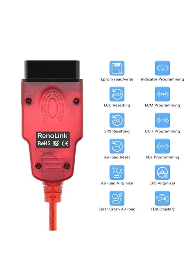 أداة برمجة ECU OBD2 رينو لينك V2.10 الحمراء لسيارات رينو والتشخيص وترميز المفاتيح - Image 3