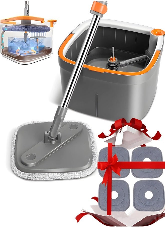 Cady One - 360 Degree Spin Mop and Bucket Flat Design Self Separating Mop Set with 4 Microfiber Pads and Extendable Handle Ideal for Cleaning All Types of Floors - Image 1
