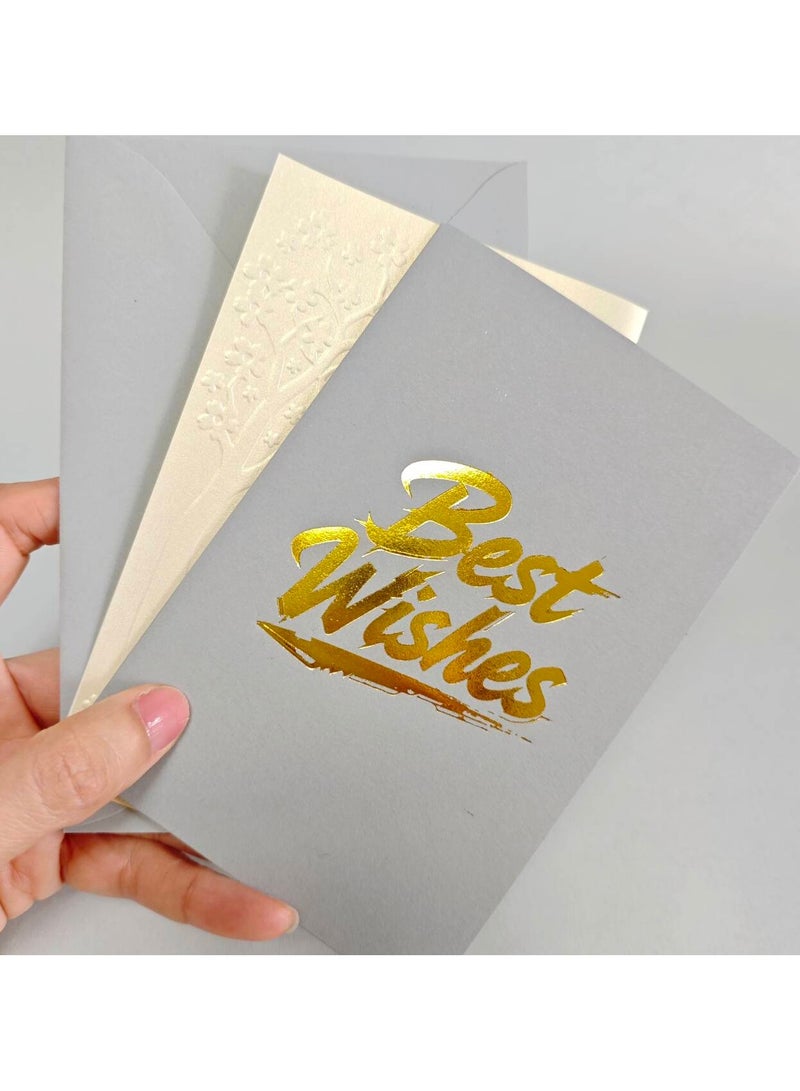 BenQuand Luxury Grey & Gold Foil 'Best Wishes' Greeting Card Set with Envelope, Stickers - Best Wishes Greeting Card - Postcard ，Perfect Gift for Middle East Celebrations - Image 2