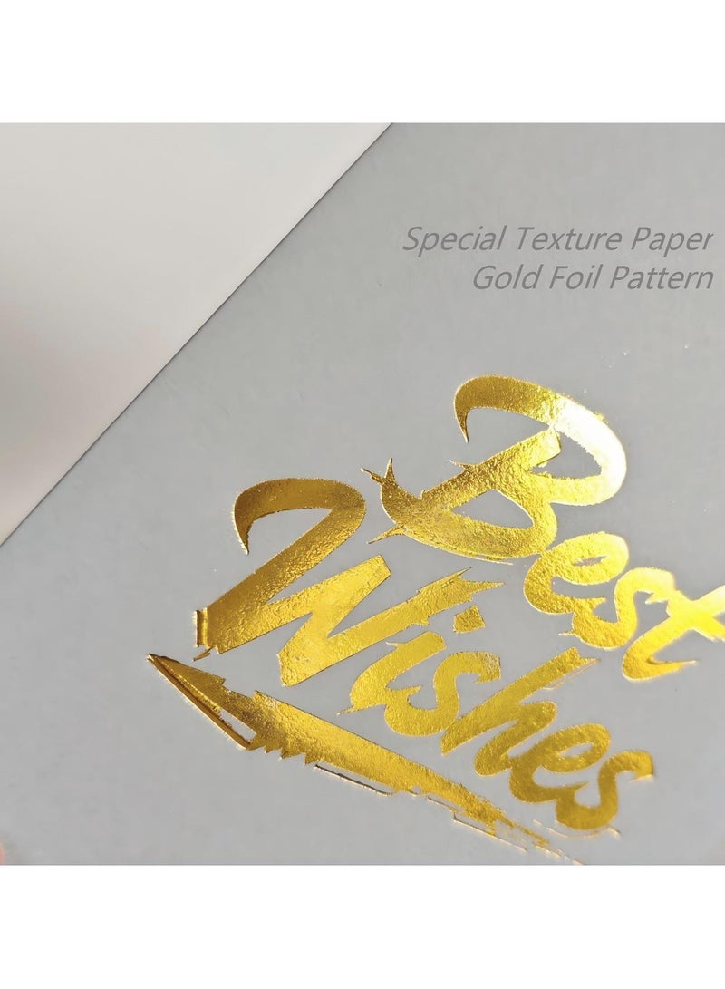 BenQuand Luxury Grey & Gold Foil 'Best Wishes' Greeting Card Set with Envelope, Stickers - Best Wishes Greeting Card - Postcard ，Perfect Gift for Middle East Celebrations - Image 3