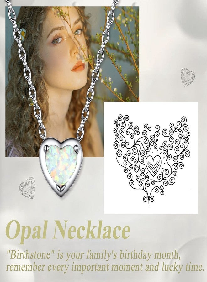 Suplight 925 Sterling Silver Heart Opal Necklace Dainty October Birthstone Necklace for Women - Image 2