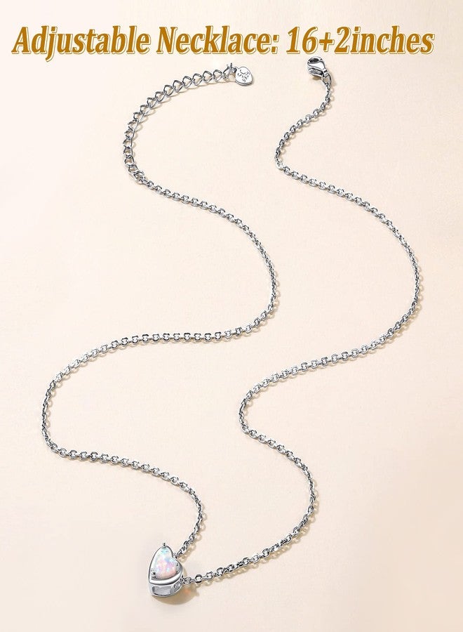 Suplight 925 Sterling Silver Heart Opal Necklace Dainty October Birthstone Necklace for Women - Image 5