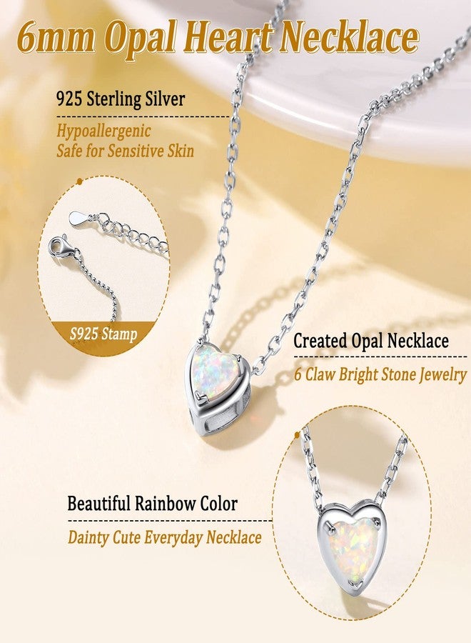 Suplight 925 Sterling Silver Heart Opal Necklace Dainty October Birthstone Necklace for Women - Image 4