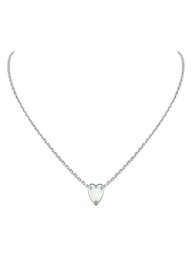 Suplight 925 Sterling Silver Heart Opal Necklace Dainty October Birthstone Necklace for Women - Image 1