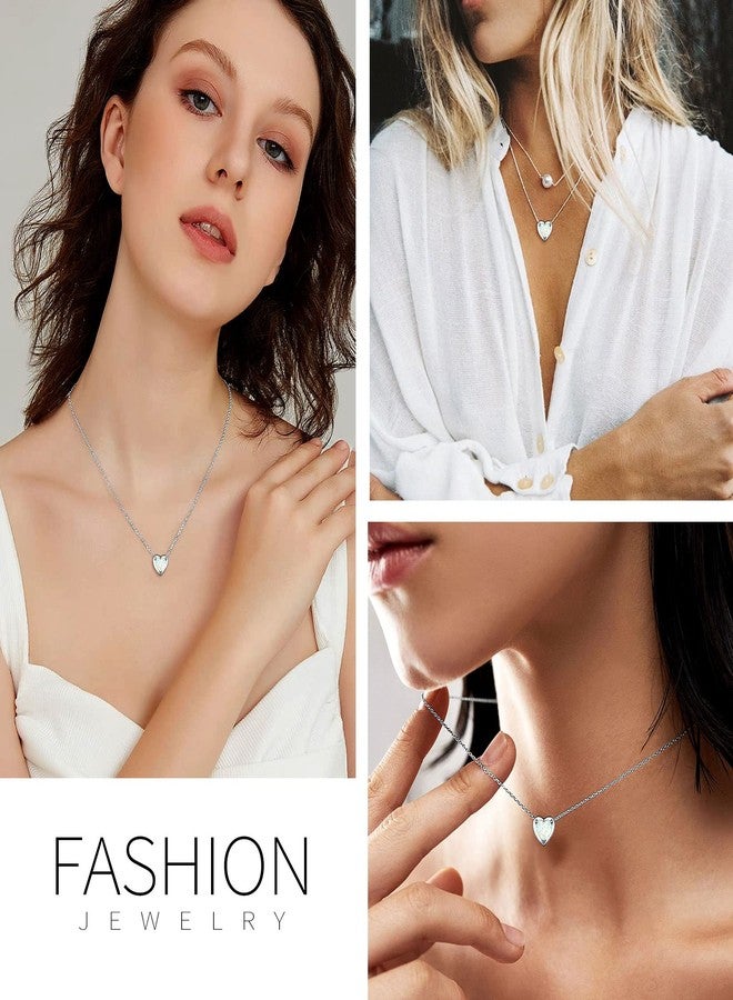 Suplight 925 Sterling Silver Heart Opal Necklace Dainty October Birthstone Necklace for Women - Image 3