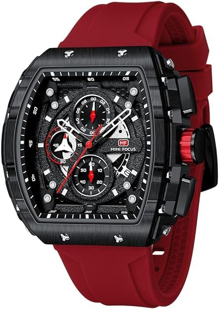 MF MINI FOCUS Mens Watch Fashion Tonneau Wrist Watches ChronographWaterproofLuminousCalendar Silicon Strap Quartz Watch for Men - Image 1