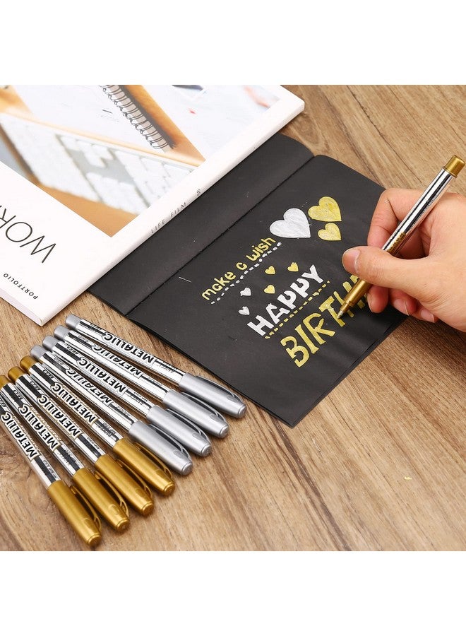 Looneng Gold And Silver Marker Metallic, Fine Point Gold And Silver Markers Permanent Metallic For Artist Illustration, Crafts, Gift Card Making, Scrapbooking, Fabric, Diy Photo Album, 8 Count - Image 5