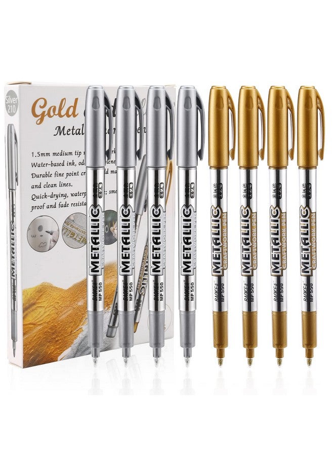 Looneng Gold And Silver Marker Metallic, Fine Point Gold And Silver Markers Permanent Metallic For Artist Illustration, Crafts, Gift Card Making, Scrapbooking, Fabric, Diy Photo Album, 8 Count - Image 1